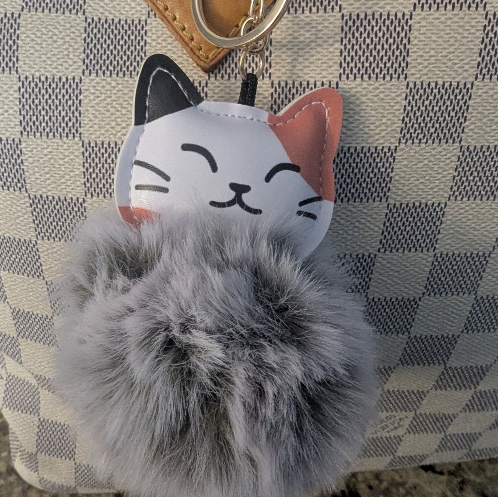 Gray Pom Pom Cat Keychain Charm